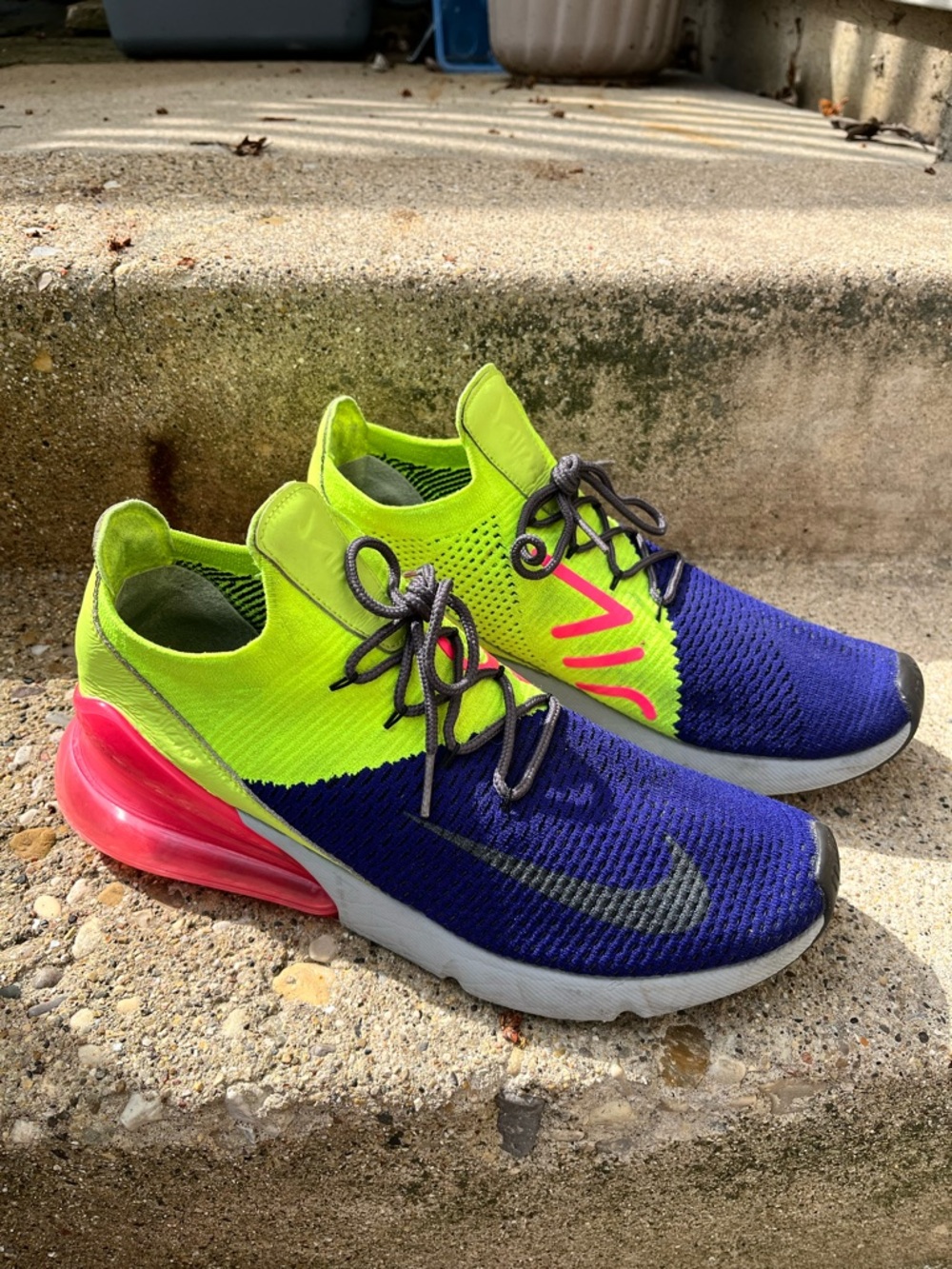 Nike Air Max 270 fly knit Neon Yellow + Purple+Pink Athletic Sneakers
